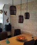 Antique Wood Wine Barrel Pendant Lamp For Bar And Kitchen Rustic Dope Vibe Hanging Ceiling Light Fixture Installed Above Table