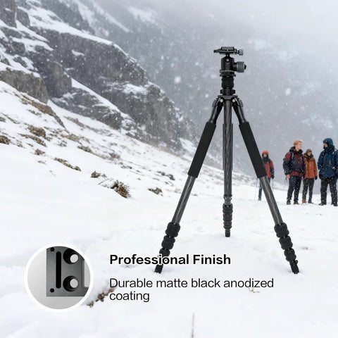 Tripod with Ball Head Conversion Kit With Ball Head Mount And Arca Swiss Saddle Mount on snowy landscape