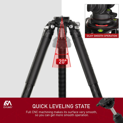 Image showing tripod with 75mm Bowl Adapter With Retractable Handle And Aluminum Alloy Half Ball Leveling Base Three Eighths Inch Mounting Screw Level Bubble And Gravity Hook For Tripods Ball Heads And Fluid Heads Premium Anodized Finish.
