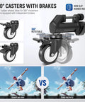 360° casters with brakes for photography tripod dolly, showing 3" rubber wheels designed for smooth motion and stable alignment