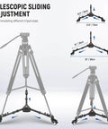 Photography Tripod Dolly, Heavy Duty 50lbs Capacity Tripod Wheels with 3" Rubber Wheels shown with telescopic sliding adjustment