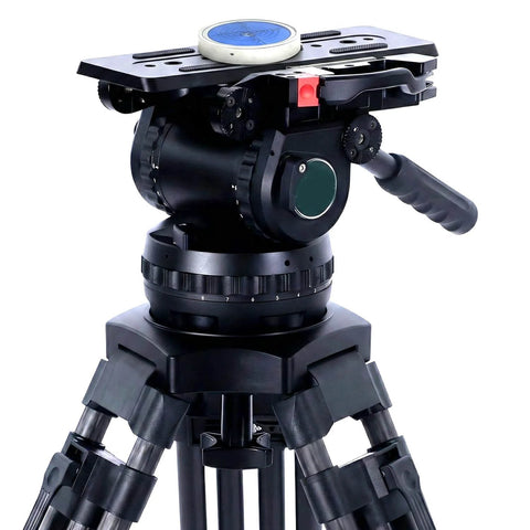 Precision Aluminum Round Bullseye Spirit Level Tool, 74mm Diameter mounted on industrial tripod head for engineering