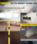21000 Lumen Ultra Bright LED Work Light With Stand For Job Site And Outdoor Use Boss Level 3 Head Adjustable Tripod Work Light