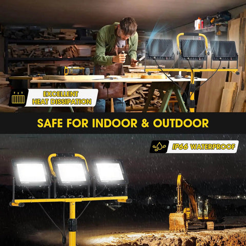 21000 Lumen LED Work Light With Stand 3 Head Portable Tripod Light With 16 Foot Cord IP66 Waterproof for workshop