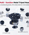 360 Degree Ball Head Tripod Mount With Dual Panoramic Rotation For DSLR Mirrorless And Sports Cameras CNC Aluminum Alloy Construction 10Kg Load Capacity components and features