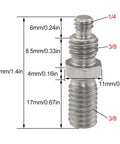 One Quarter To Three Eighths Inch Tripod Screw Adapter Set For Camera Accessories with dual-size threads and measurements
