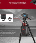 75mm Bowl Adapter With Retractable Handle And Aluminum Alloy Half Ball Leveling Base, camera on tripod with weight hook shown
