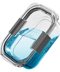 3.2 Cup Tritan Food Storage Containers Set of 5 with Leak Proof Airtight Lids BPA Free Ideal for Lunch Meal Prep and Leftovers Clear Stackable Containers for Fridge Freezer Dishwasher Safe, showing angled view with blue liquid inside.