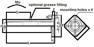 Technical diagram of TRK40UU NB 40mm Slide Bush Bushings Motion Linear Bearing for automation systems, showing optional grease fitting and dimensions.