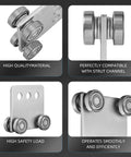 ✝️ 2Pcs 4 Wheel Trolley Assembly Rollers Four Bearing Trolley Assembly for 1-5/8" Wide and All 1-5/8" or Taller Strut Channel
