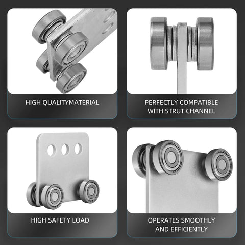 ✝️ 2Pcs 4 Wheel Trolley Assembly Rollers Four Bearing Trolley Assembly for 1-5/8" Wide and All 1-5/8" or Taller Strut Channel