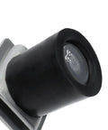 Close-up of steel and rubber 2 Pack Trolley Roller Wheels Limit Blocks For Strut Channel And Unistrut Sliding Doors, Heavy Duty Garage Door Rail Plug Accessories, Fits One And Five Eighths Inch Wide Strut Channel And All One And Five Eighths Inch Strut Channels, Steel Plate 2mm.