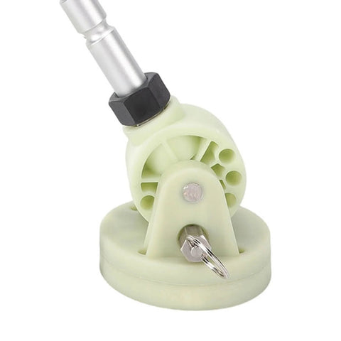 Trolling motor stabilizer mount, green plastic base with aluminum shaft and locking knob