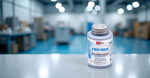 Fast Dry PTFE Enriched Pipe Thread Sealant For High Vibration Plumbing And Thermal Expansion RectorSeal Tru Blu 31631 bottle.