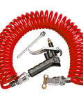 Heavy duty truck air duster blow gun kit with a 9 meter coil delivers powerful bursts up to 120 PSI, includes two nozzle tips