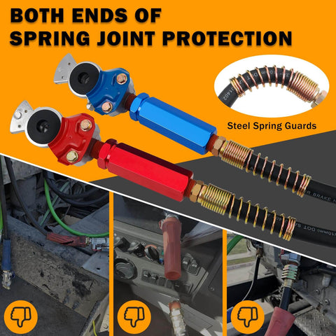 Heavy Duty 12 Ft 3 In 1 Semi Truck Air Lines Kit With Trailer Cord And Air Brake Hoses Assembly shown with steel spring guards