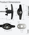 Truck Cap Lock Replacement Parts Kit For Leer Camper Shells With T Handle Latch dual locks and dimensions shown