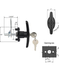 Left And Right Truck Cap Locking T-Handle Set With Keyed Alike Universal Key System Black Camper Shell Locks with dimensions