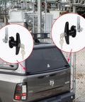 Left And Right Truck Cap Locking T-Handle Set With Keyed Alike Universal Key System Black Camper Shell Locks installed on truck