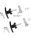 Left And Right Truck Cap Locking T-Handle Set With Keyed Alike Universal Key System Black Camper Shell Locks For Topper. Two T-handles, keys, and screws displayed.