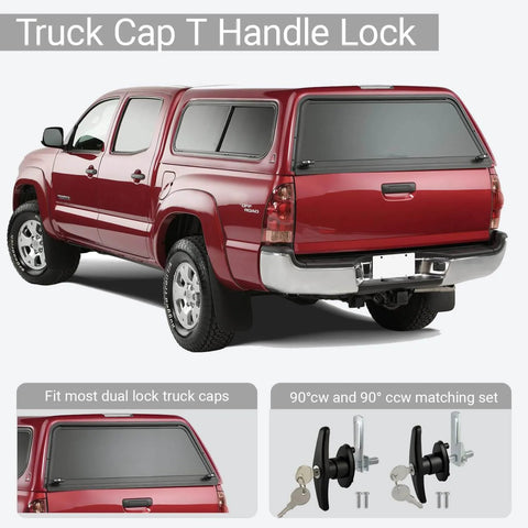 Truck Cap Lock Replacement Parts Kit For Leer Camper Shells With T Handle Latch Door Lock Keyed Alike shown on red pickup