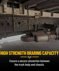 Complete 16 inch square bend U bolts kit in heavy duty steel with 6 inch tie plates installed on truck chassis