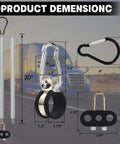 Two Pack 20 Inch Tender Spring Kit With Hose Holder And 3 Hole Clamp Holder Heavy Duty Air Line Kit For Semi Truck Trailer And Tractor Two Style Air Line Holders For Tough Road Trips, shown with measurements and truck background