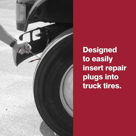 Truck Tire Deluxe Repair Kit With 30 Eight Inch Patches, 4.75 Inch Spiral Probe, shown repairing a tire on a commercial truck