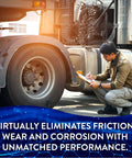 Technician inspecting semi truck wheel with AtomLube Ultra Heavy Duty Red Grease, 2-Pack of 14 Oz. Tubes| Waterproof & High Temp Lubricant.