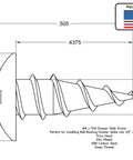 Technical diagram of Eight By Seven Sixteenth Inch Truss Head Ball Bearing Drawer Slide Screw with dimensions and USA flag.