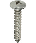 No 12 1.5 Inch Truss Head Self-Tapping Sheet Metal Screw, full thread, Phillips drive stainless steel 18-8 bright finish, close-up view