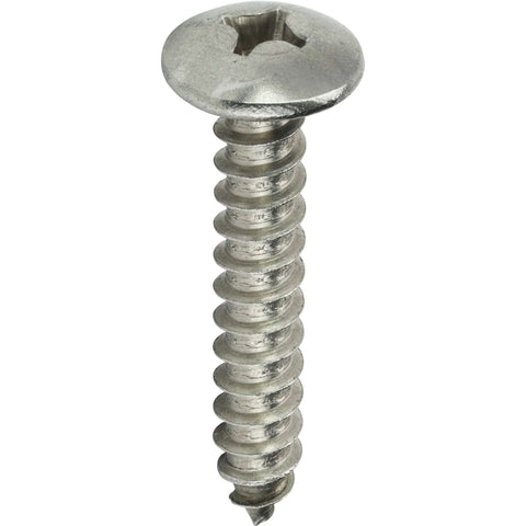 No 12 1.5 Inch Truss Head Self-Tapping Sheet Metal Screw, full thread, Phillips drive stainless steel 18-8 bright finish, close-up view