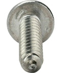 Close-up of No 12 1.5 Inch Truss Head Self-Tapping Sheet Metal Screw with full thread, Philips drive, stainless steel 18-8 bright finish.