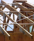 Wooden roof trusses with Truss Spacer Restraint Kit For Quick Accurate Spacing During Sheathing Pro Grade Galvanized 22 Gauge Steel TSBR2 24.