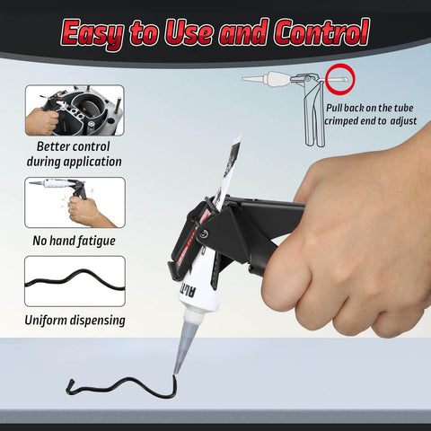 Hand using Tube Dispenser Tool For Squeeze Easy Control Of RTV Silicone Extrusion Industrial 2.5 Inch Size for precise application