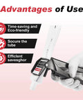 2.5 Inch Tube Extrusion Tool Industrial Size Dispenser For RTV And Silicone, shown in use with glove, emphasizes benefits.