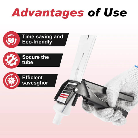 2.5 Inch Tube Extrusion Tool Industrial Size Dispenser For RTV And Silicone, shown in use with glove, emphasizes benefits.