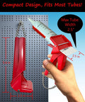 Industrial 2.5 Inch Tube Squeezer Tool With Silicone Bead Dispenser, red grip, handheld view for auto shop and HVAC sealant use.
