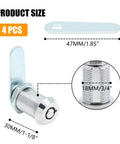 4 Pack Tubular Cam Lock One And One Eighth Inch Cabinet Lock Set, zinc alloy, chrome finish, product dimensions