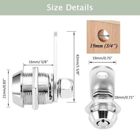Tubular Cam Lock With Keys For Cabinets And Drawers Five Eighth Inch Cylinder Keyed Different Security Solution size details
