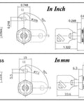 Technical diagram showing dimensions for chrome tubular cam lock with keyed alike functionality and removable keys, fits up to 3/8 inch thickness.