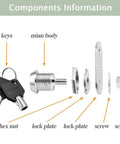 Components of Tubular Cam Lock With Keys For Cabinets And Drawers Five Eighth Inch Cylinder Keyed Different Security Solution
