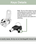 Tubular Cam Lock With Keys For Cabinets And Drawers Five Eighth Inch Cylinder Keyed Different Security Solution shown with keys