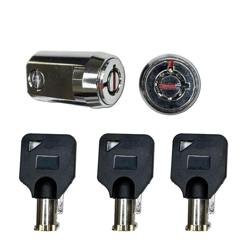 19mm Tubular Roll-Up Lock Cylinder with 1 Cylinder and 3 Keys, showing the lock and keys for secure access in storage facilities.