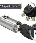 Durable tubular vending machine lock with chrome finish, zinc alloy body and copper core; includes three stainless keys.