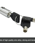 Durable tubular vending machine lock with chrome finish, zinc alloy body, copper core, three keys, shown side view