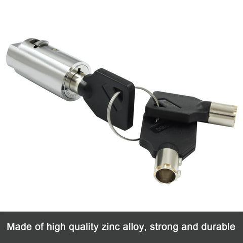 Durable tubular vending machine lock with chrome finish, zinc alloy body, copper core, three keys, shown side view