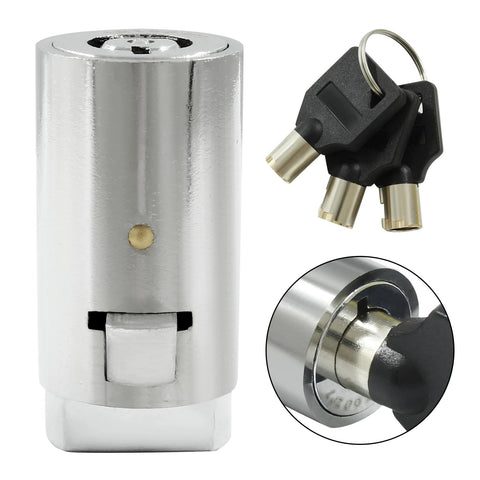 Durable tubular vending machine lock with chrome finish, zinc alloy body, copper core, and three stainless keys for T-handle devices.
