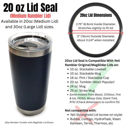Replacement Lid Seal Gaskets For Yeti Rambler Magslider And Original Lids 3 Pack 20 Oz Tumbler Gasket Set with dimensions and compatibility