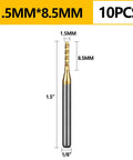 Ten Piece TiN Coated Solid Carbide End Mills For PCB Engraving And CNC Router Milling With One Eighth Inch Shank 1.5mm Diameter